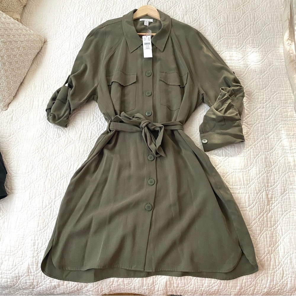 Topshop Army Green Shirt Dress With Waist Tie Belt NWT Size 12